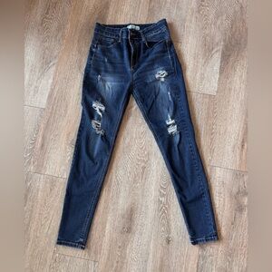 Wax Jean High Rise Dark Blue Distressed Jeans